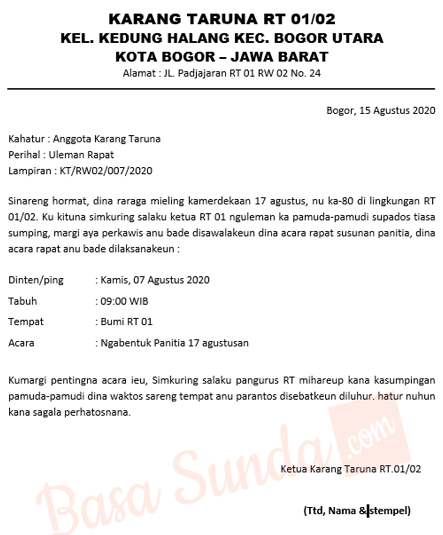 3 Contoh Surat Resmi Bahasa Sunda Karang Taruna Persiapan 17 Agustus