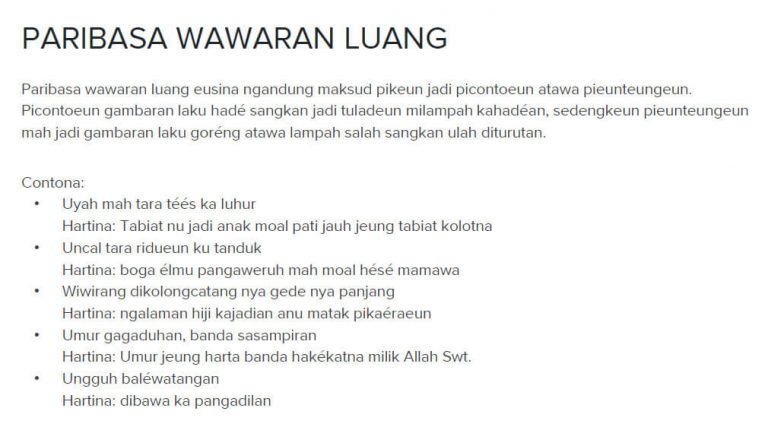 √ Pakeman Basa Sunda Contoh Cacandran, Kapamalian, Kila